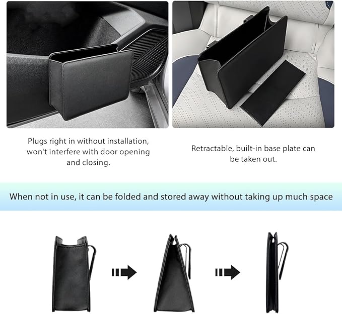 Car Trash Can, Waterproof Leather Hanging Storage Container Vehicle Dustbin, Auto Foldable Mini Garbage Organizer Trash Bag for Truck SUV RV, Essential Car Accessories (Beige)
