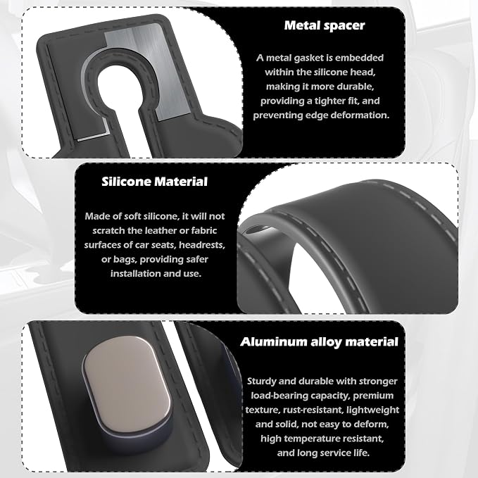Purse Hook for Car -Universal Premium materials silicone and Aluminum-Magnesium Alloy Double Car Seat Back Storage Hook for Purses, Handbags, Bags Wing pattern (2 Pack) Black