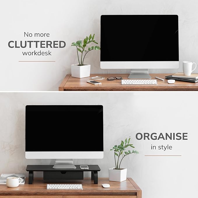 Anji Mountain Monitor Stand - Desktop Organizer & Laptop Riser, Ergonomic Monitor Riser, Space-Saving Monitor Stand for Desk, Durable Construction, Easy Assembly, Ideal for Home & Office,Black