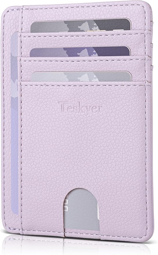 Teskyer Slim Wallet for Men, Minimalist Front Pocket RFID Blocking Leather Wallet Credit Card Holder for Men & Women