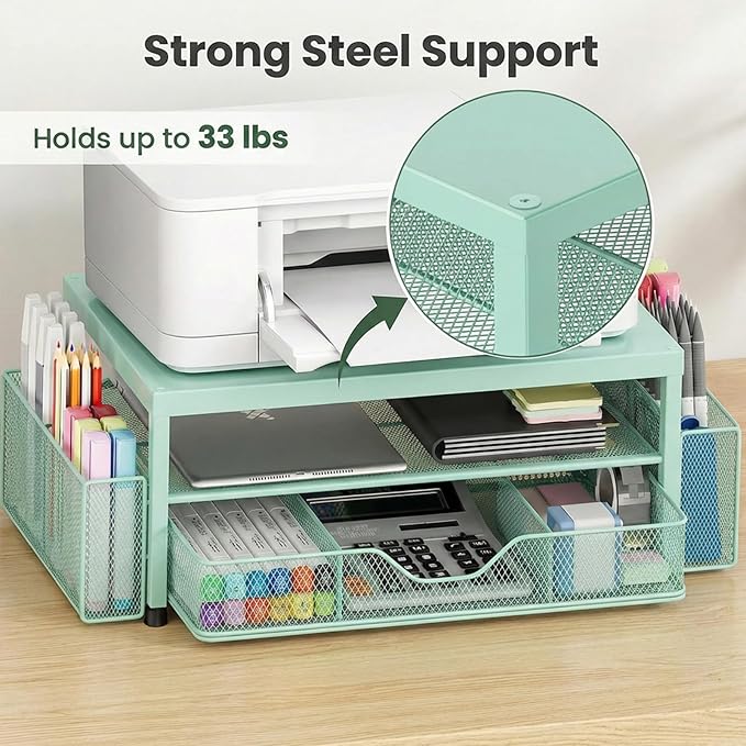 LEKETREE 2 Tier Monitor Stand, Computer Monitor Riser, Office Desk Accessories, Desk Organizer Desk Shelf Printer Stand, Green