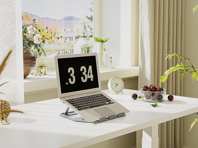 Amazon Basics Aluminum Portable Foldable Height Adjustable Laptop Stand for Devices up to 13", Silver