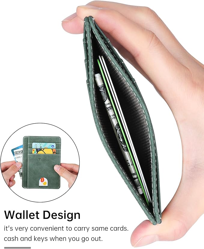 Teskyer Slim Wallet for Men, Minimalist Front Pocket RFID Blocking Leather Wallet Credit Card Holder for Men & Women