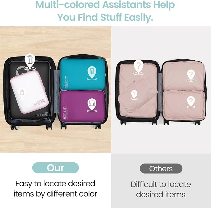 Cambond Compression Packing Cubes for Travel - Lightweight Expandable Travel Bags Luggage Organizers Travel Essentials Compression Cubes for Travel Space Saver for Carry on Suitcases Organizer