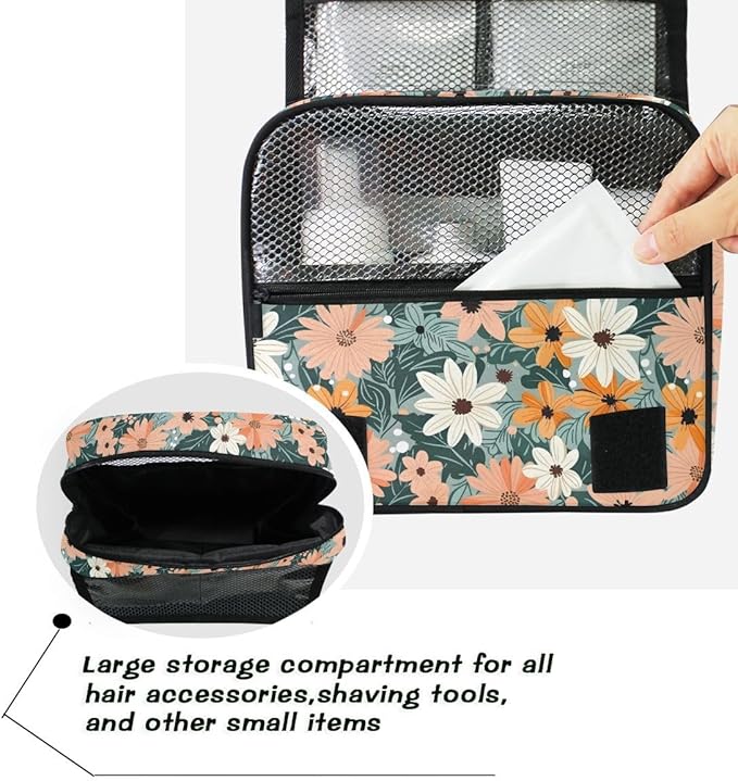 Hanging Travel Toiletry Bag Summer Flowers and Leaves Kit Makeup Case Cosmetics Organizer for Men Women