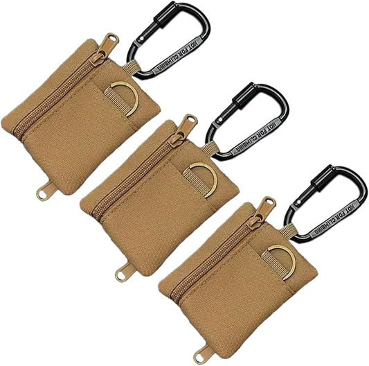 3 Pack Tactical EDC Keychain Pouch, Mini Wallet with Upgraded D-Ring - Military Mini Molle Utility Organizer for Outdoor, Hiking, Camping, Belt Gear, Zipper Pocket Bag