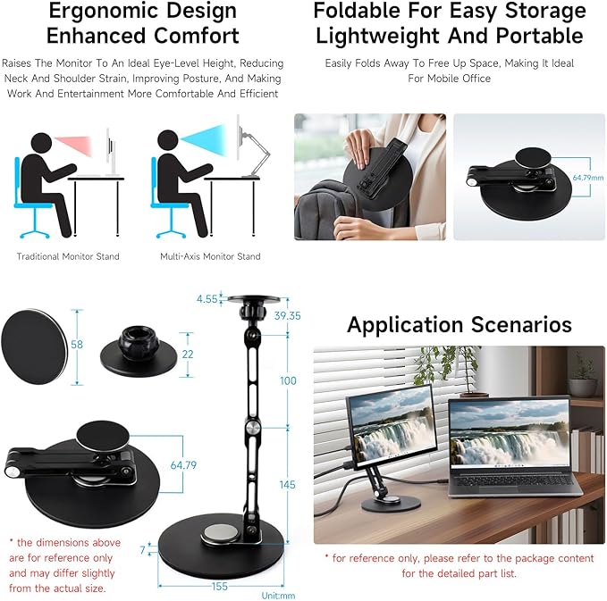 KLAYERS Mini Monitor Stand B,N52 Neodymium Magnet with Metal Rings,Stable Weighted Base,Ergonomic & Foldable Design