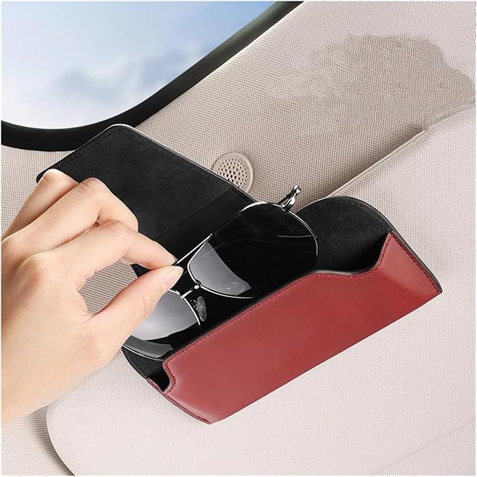 Car Glasses Case Universal Car Sun Visor Eyeglass Hanger Clip Leather Glasses Holder Magnetic Multi-Function Automobile Accessories Storage(Beige)