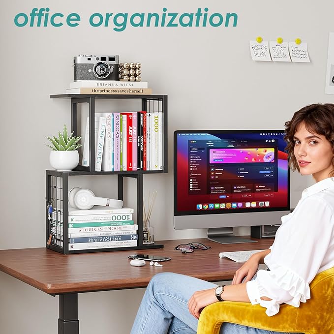 Bookshelf Desk Organizer，3-Tier Shelf for Top of Desk Workspace Organizers for Office Accessories, Black