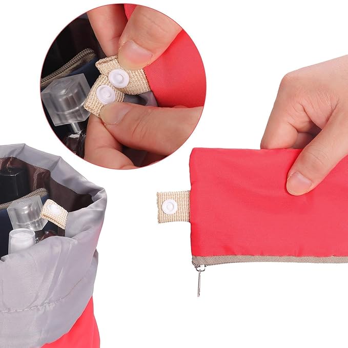 INVODA Drawstring Cosmetic Bag 3PCS Travel Makeup Bag for Women Toiletry Bag Portable Drawstring Make up Organizer Bag for Travel (Pink+Red+Blue)