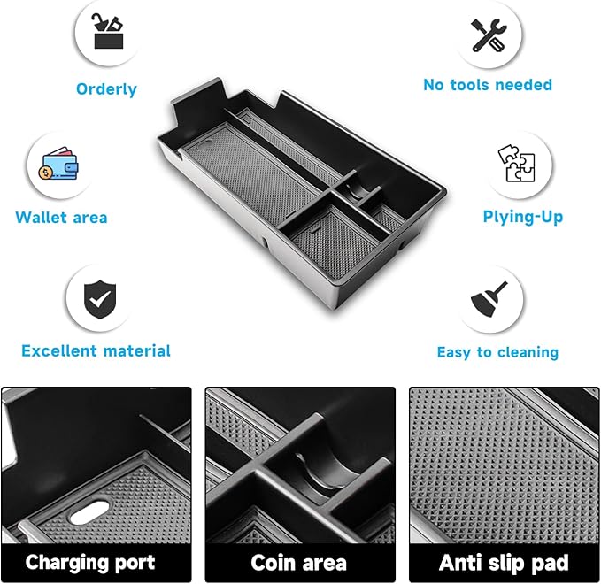 EDBETOS Center Console Organizer Compatible with 2024 2025 2026 Chevy Blazer EV Insert Tray Pallet Storage Accessories Interior Secondary Armrest Storage Box, ABS Black