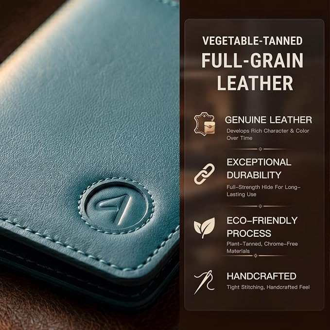 ALLIVE Passport Holder for Travel Essentials, Genuine Leather Passport Holder with AirTag Slot, RFID Blocking Passport Cover Travel Wallet, Must-Have Travel Accessories for Women Men (Lake Blue)