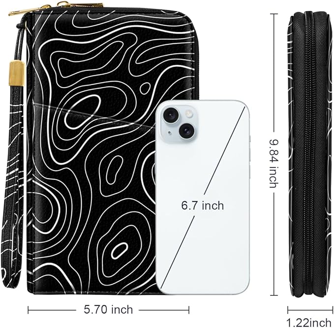 Family Passport Holder Wallet RFID Blocking Document Organizer PU Leather Mulit-purpose Travel Wallet Credit Cards Case for Women Men, Topographic Line