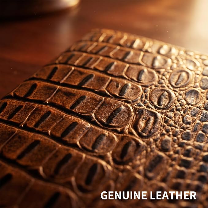 Genuine Leather Passport Holder Travel Bifold Wallet For Men And Women Slim RFID Blocking Brown