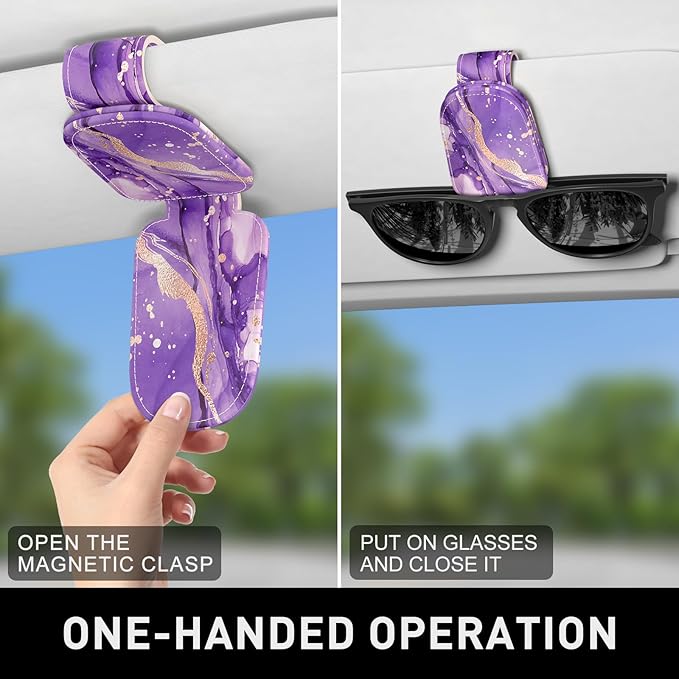 Sunglasses Holder for Car Visor, Magnetic Leather Car Sunglass Holder, Car Sun Visor Glasses Hanger Clip, Car Interior Accessories for Women Men, Fits All Size Eyeglasses