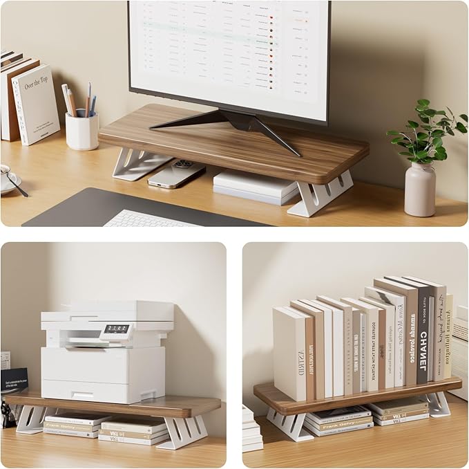 Monitor Stand - 24 Inch Wood Monitor Stand Riser, 220 Pounds Load Capacity Desk Monitor Riser for Laptop/PC/Printer, Desktop Stands Organizer for Home Office
