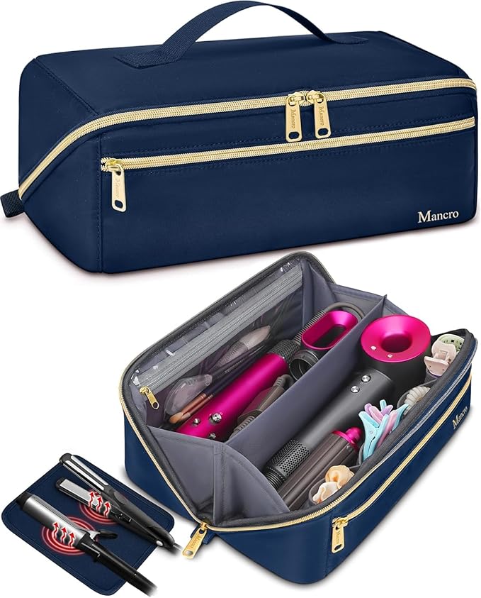 Mancro Hot Hair Tools Travel Bag with Separate Heat Resistant Mat, Large Capacity Wide-open Pouch, Hair Accessories Organizer for Flat Irons, Straighteners, Curling Iron,Travel Essentials for Women