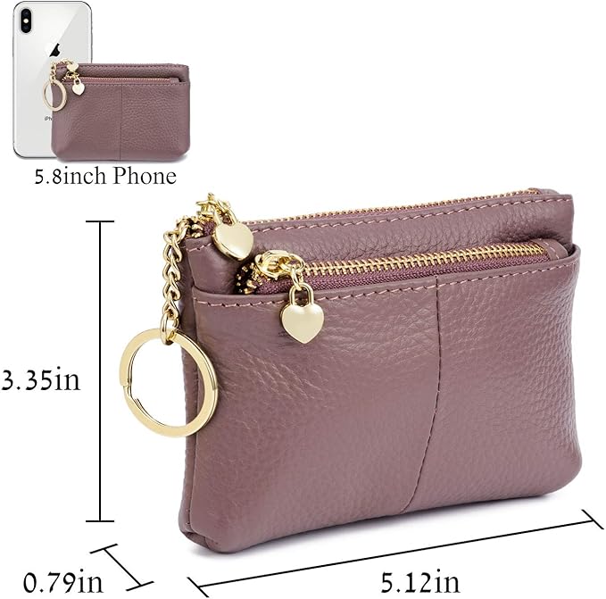 ZOOEASS Women Genuine Leather Zip Mini Coin Purse With Key Ring Triple Zipper Card Holder Wallet