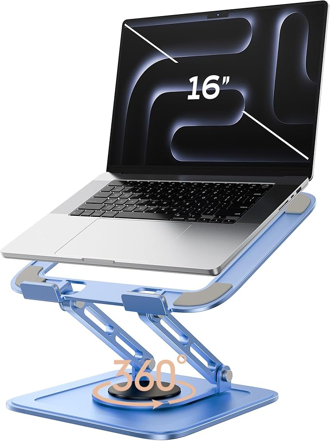 LOXP Adjustable Laptop Stand, Computer Stand with 360 Rotating Base, Ergonomic Laptop Riser Mount for Desk Foldable Protable Computer Desk Fits with MacBook Pro Air (10-16") - Blue