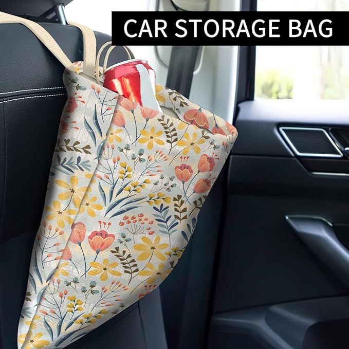 Car Trash Can, Cute Car Trash Bag, Hanging Car Organizer and Storage Bag, Trash Bin for Car Accessories, Vehicle, Travelling, Camping Cute Colorful Floral