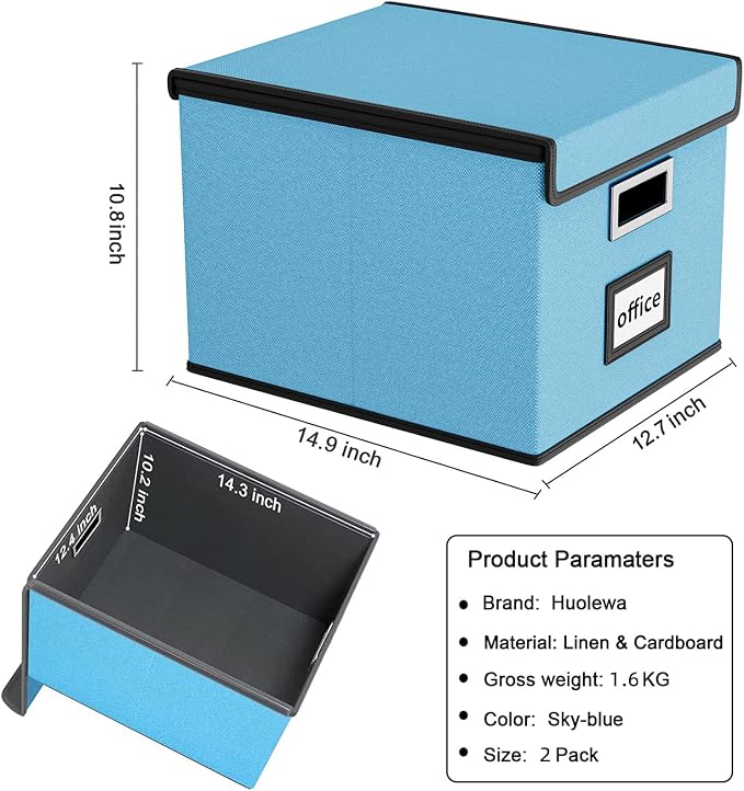 Decorative File Organizer Document Storage Boxes with Lids, Linen Hanging Filing Storage Boxes, Decorative Home/Office Filing System for File and Folders Storage