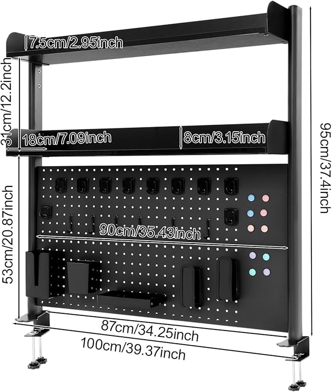 Desktop Bookshelf Clip-on Desk Shelf with Spacious Pegboard, Multipurpose Clamp On Desk Organizer Desktop Organizer Desk Pegboard for Office Home Gaming (Black)