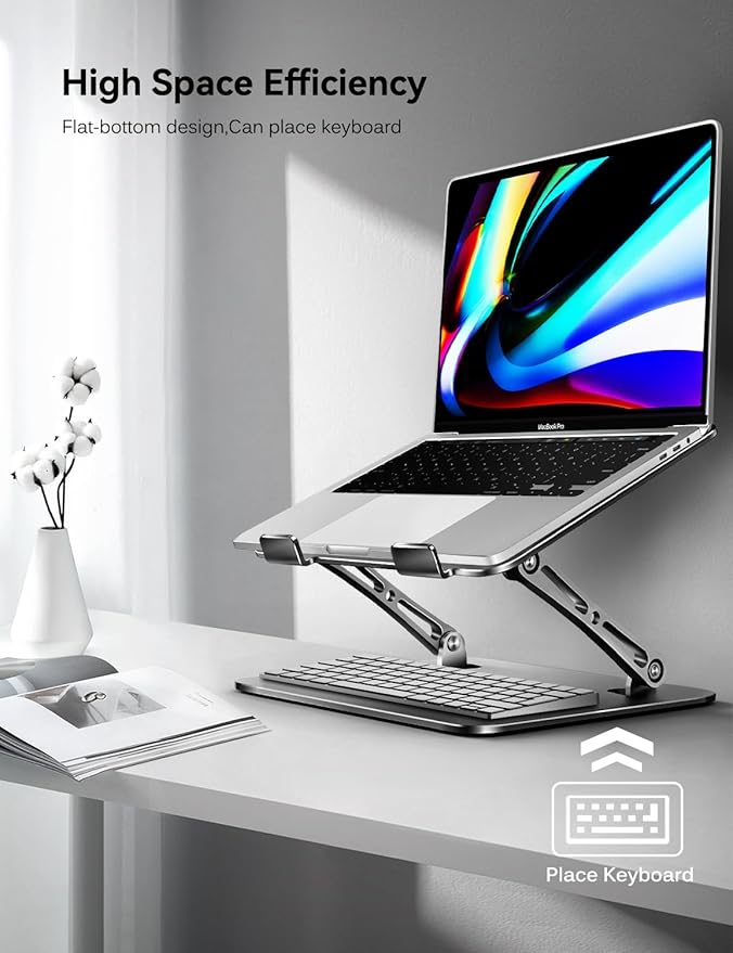 ivoler Adjustable Laptop Stand with 360° Rotating Base, Ergonomic Laptop Stand for Desk, Foldable & Portable Laptop Riser, Suitable for Collaborative Work, Fit MacBook Laptops up to 16 inches[Black]