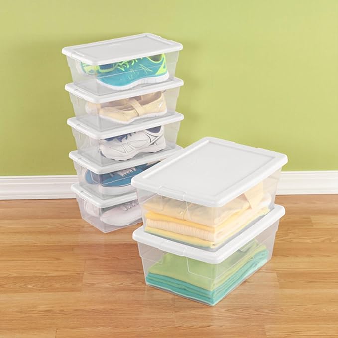 Sterilite 48-Pack 6 Quart Storage Box, Stackable Clear Plastic Bins with Snap-On Lids – Heavy-Duty Organizing Containers for Closet, Bathroom & Office