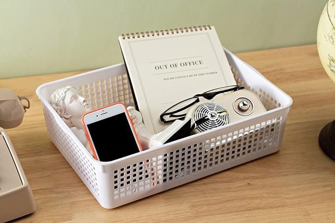 Eslite A4 Size Plastic Storage Basket,Desktop File Paper Letter Organizer Tray, 6-Packs (White)