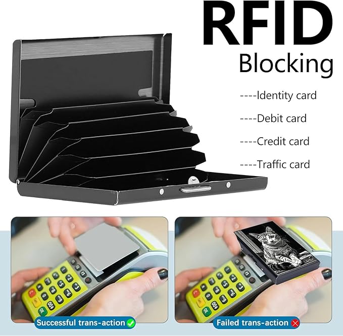 Credit Card Holder, Art Cat Design Mini RFID Blocking Aluminum Wallet Slim Metal Hard Case Shell Travel Wallet ID Case Small Credit Cards Case Business Cards for Women Men Girls