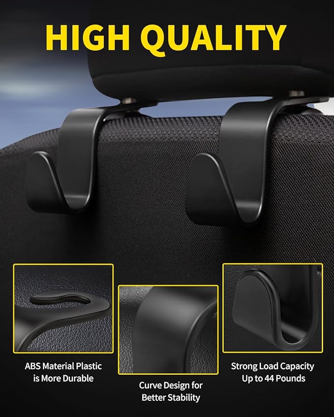 8 Pack Car Seat Headrest Hooks with 44 Pounds Load Capacity, Hangers Storage Organizer Universal Car Interior Accessories for Handbags Water Bottles Purse Coats Umbrellas, Black