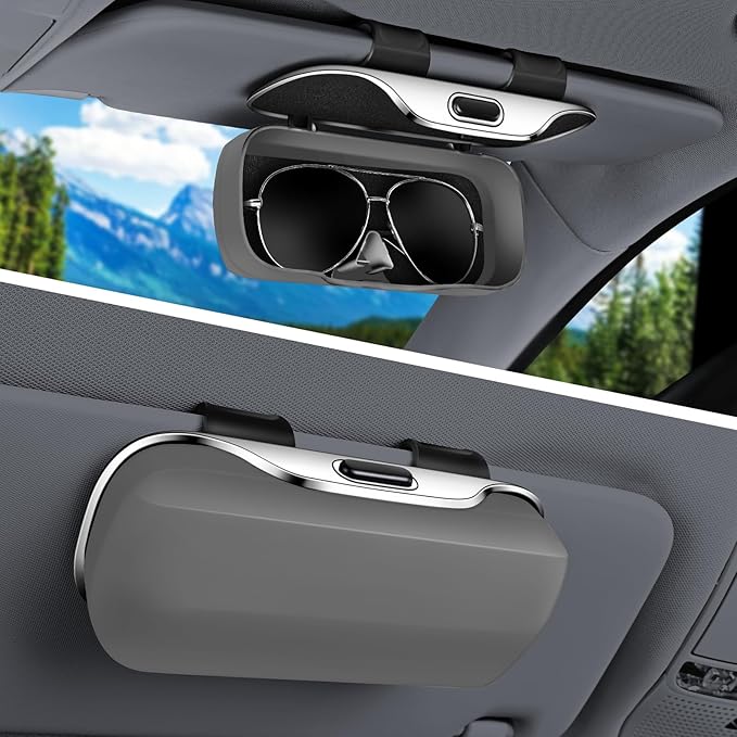 Sunglass Holder for Car Visor Clip, Car Visor Glasses Case, Vehicle Visor Accessories Organizer Box, Suitable for Truck, SUV and Sedan to Place Glasses (gray)