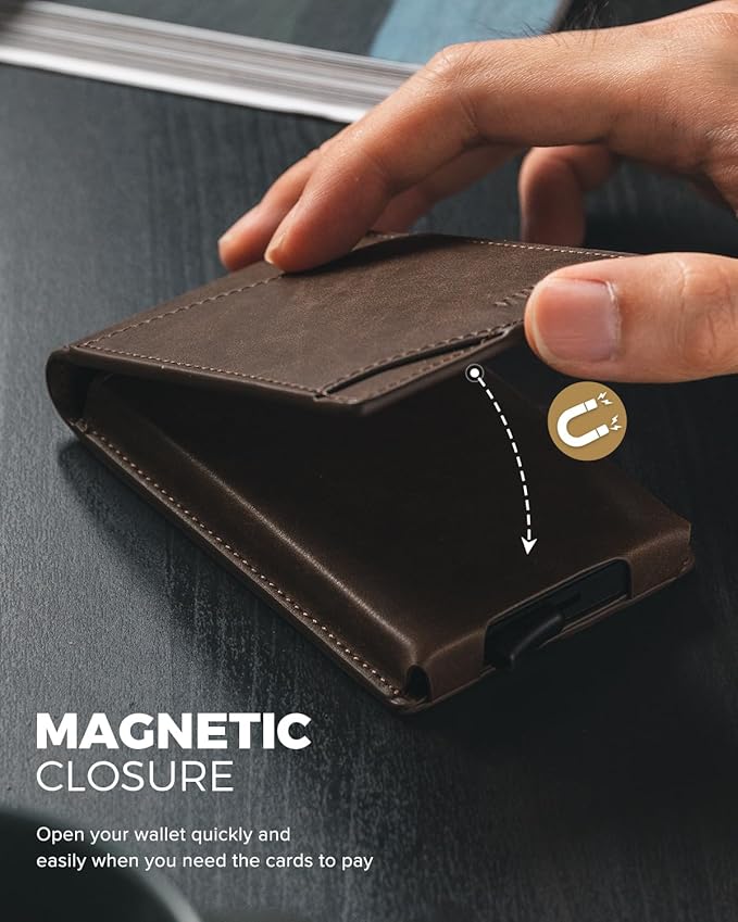VULKIT Pop Up Wallet for Men, Credit Card Holder Minimalist Slim Bifold Wallets RFID Blocking with Gift Box Espresso