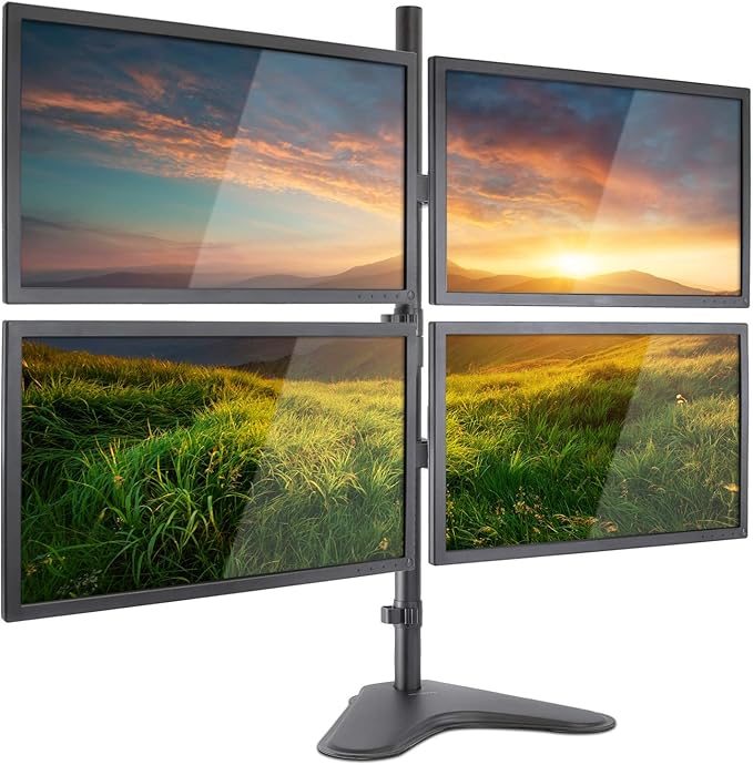 Mount-It! Quad Monitor Stand for 4 Screens up to 32", Free Standing Multi Monitor Desk Mount, Height Adjustable 34.8", 17.6 lbs Each, VESA 75x75 100x100, Steel 4 Monitor Stand, MI-2784