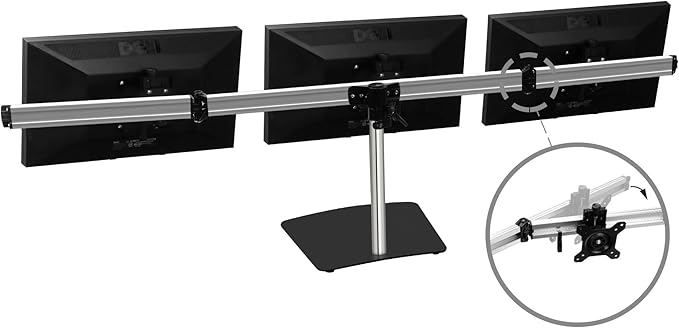 SIIG Premium Aluminum Triple Monitor Stand - Adjustable Height 3 Monitors 13" to 27" 17.6 lbs Each VESA 75 and 100 Compatible Full Motion (CE-MT2111-S1)