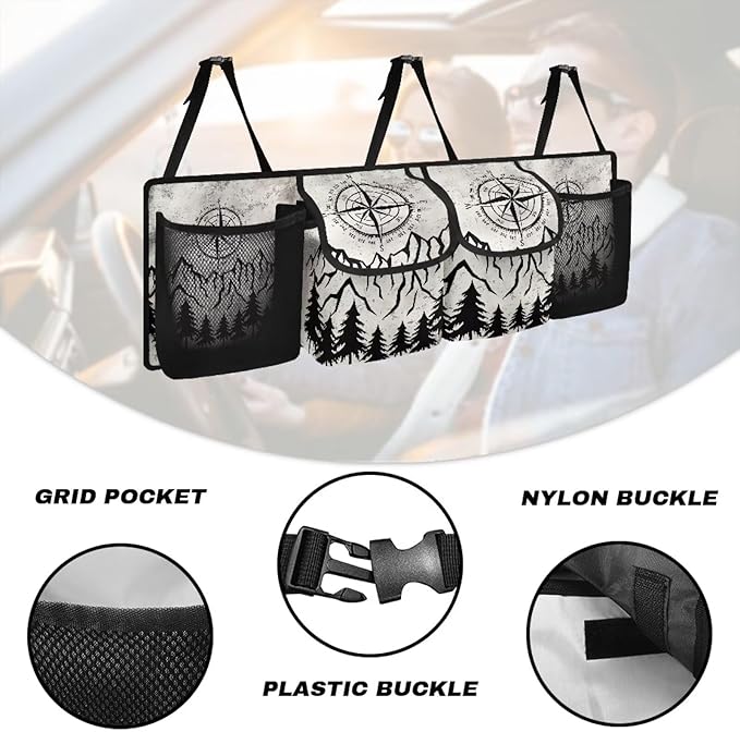 Compass Mountain Car Trunk Organizer Large Capacity Car Organizer SUV Backseat Hanging Auto Storage Bag with Lids Collapsible Cargo Storage Not Easy to Fade Machine Washable