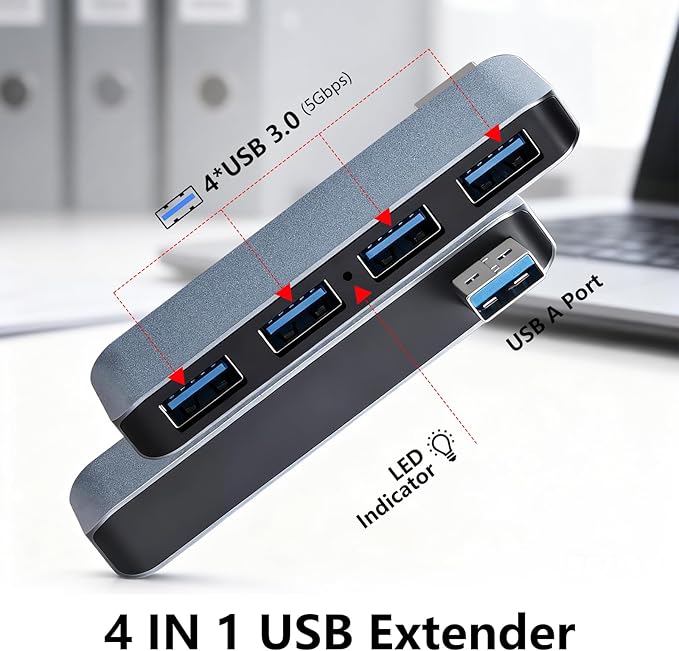 USB 3.0 Hub | Premium USB hub for Laptops Cable-Free Plug-and-Play Design, USB Splitter Seamlessly Integrated with Your Device Wide Compatibility with Laptops, Desktops and Most USB-Enabled Devices