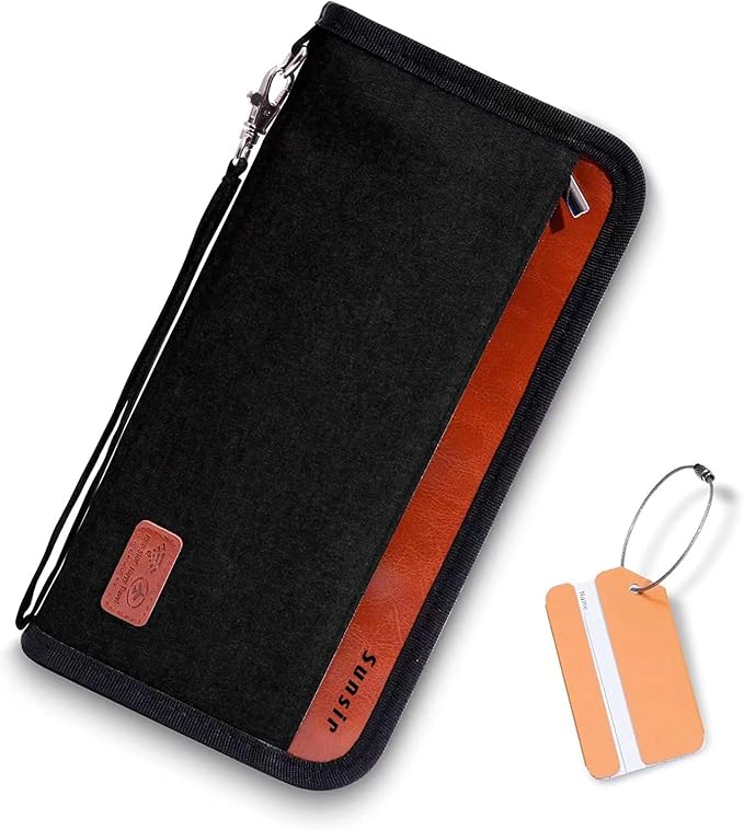 Travel Passport Wallet Family Passport Holder RFID Blocking Waterproof Bag Documents Organizer Premium Durable Passport Case With Luggage Tag(Black)