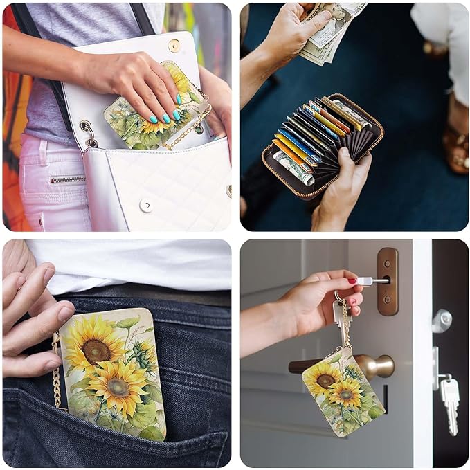 Credit Card Holder RFID Wallet, Small Card Holder Wallet for Women with Keychain Zipper, Funny Leather Print Credit Card Wallets Accordion Gift