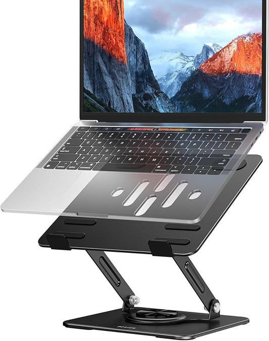 BESIGN LS11 Laptop Stand with 360° Rotating Base, Ergonomic Adjustable Notebook Riser, Foldable Computer Holder Compatible with 10-14" Laptops (Black)