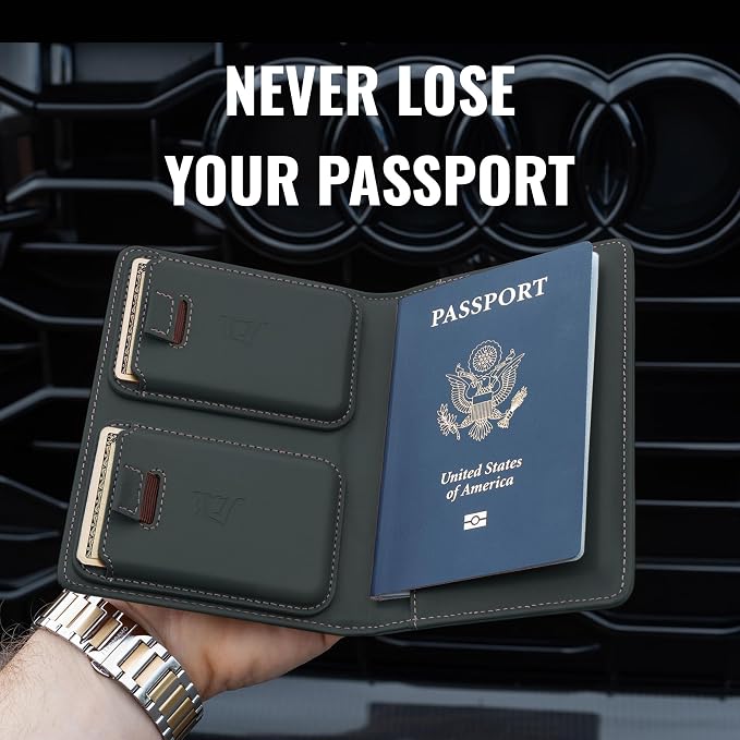 Kings Loot Passport Holder Wallet – RFID Blocking Leather Travel Wallet with Built-in Airtag Holder – Holds 1-6 Cards & Passport – Easy Pull Tab – Slim & Stylish Wallets (Blue Haven)