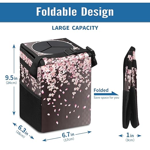 Car Trash Can – Multi-Purpose, Lightweight and Portable with Durable Water-Resistant Coating, No Installation Required, Practical and Ample Capacity, Variety of Colors.Pink Falling Petals