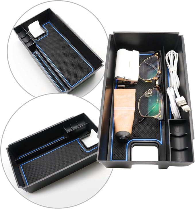 CDEFG 2021 2022 2023 Venza Console Organizer: Center Console Insert ABS Black Material Armrest Organizer Tray Secondary Storage Box Compatible with 2021 2022 2023 Venza Interior Accessories (blue)