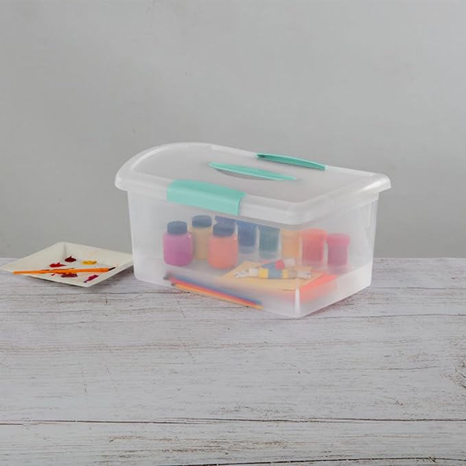 Sterilite Medium Nesting ShowOffs, Stackable Small Storage Bin with Latching Lid and Handle, Plastic Container to Organize Home, Clear, 24-Pack