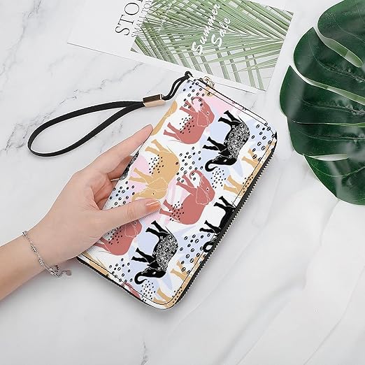 Clutch Wallet Holder for Women Men Watercolor Elephant And Dot Portable Accordion Zipper Credit Card Storage Bag Waterproof Purse Leather Wallet for Travel Work Shopping