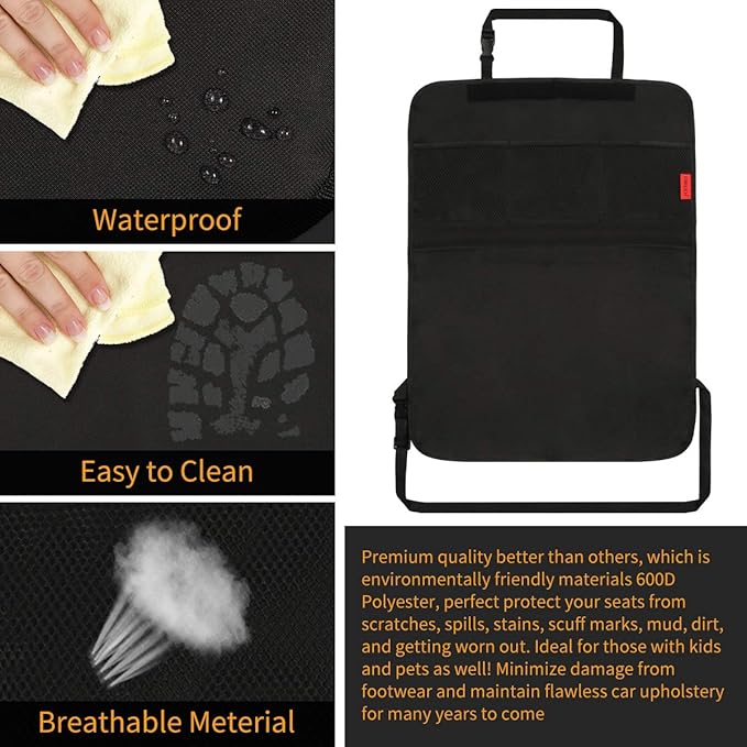 Kaiphy Car Backseat Organizer Premium Quality Car Kick Mats with 10" Tablet Holder - Extra Large Pocket- Sturdy Top 2Pack