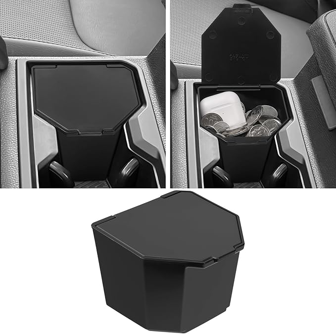 YOJOJOCO Center Console Coin Box Organizer Compatible with Toyota Tacoma 2024 2025 2026 Accessories Black ABS Material Armrest Insert Cup Holder Storage Box