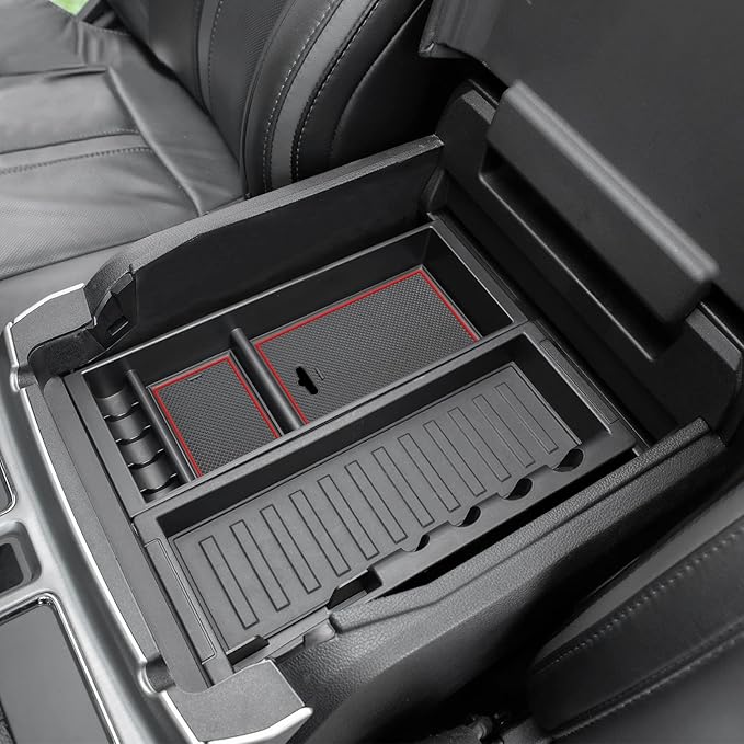 JDMCAR Compatible with Ford F150 Accessories (2015-2020) /F250 F350 F450 (2017-2022) / Expedition 2018-2022 Center Console Organizer, ABS Material Insert Tray Storage Box- (Bucket Seats ONLY)- Red