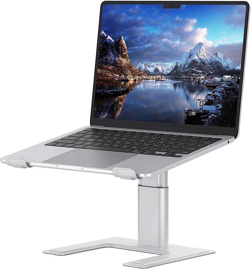ALASHI Laptop Stand for Desk, Computer Stand Adjustable Height, Ergonomic Notebook Laptop Riser, Aluminum Metal Holder Compatible with 10 to 17.3 Inches Notebook PC Computer, Silver