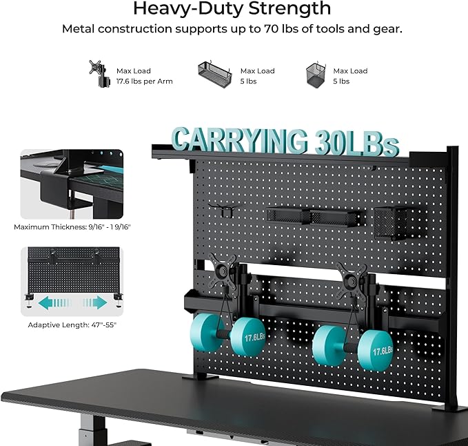 EUREKA ERGONOMIC Pegboard with Dual Monitor Stand,Steel Pegboard for Desk,Computer Accessories for Office, Privacy Panel for Gaming Desk, 4 Accessories Modular Hanging,43 x 34inch, Black